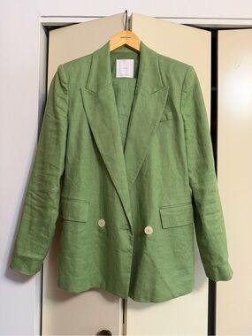 Light Green Double-Breasted Women's Linen Blazer